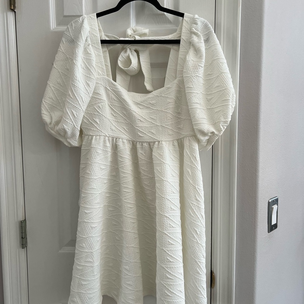 Free People Textured Puff Sleeve Mini Dress, Ivory, Size M
